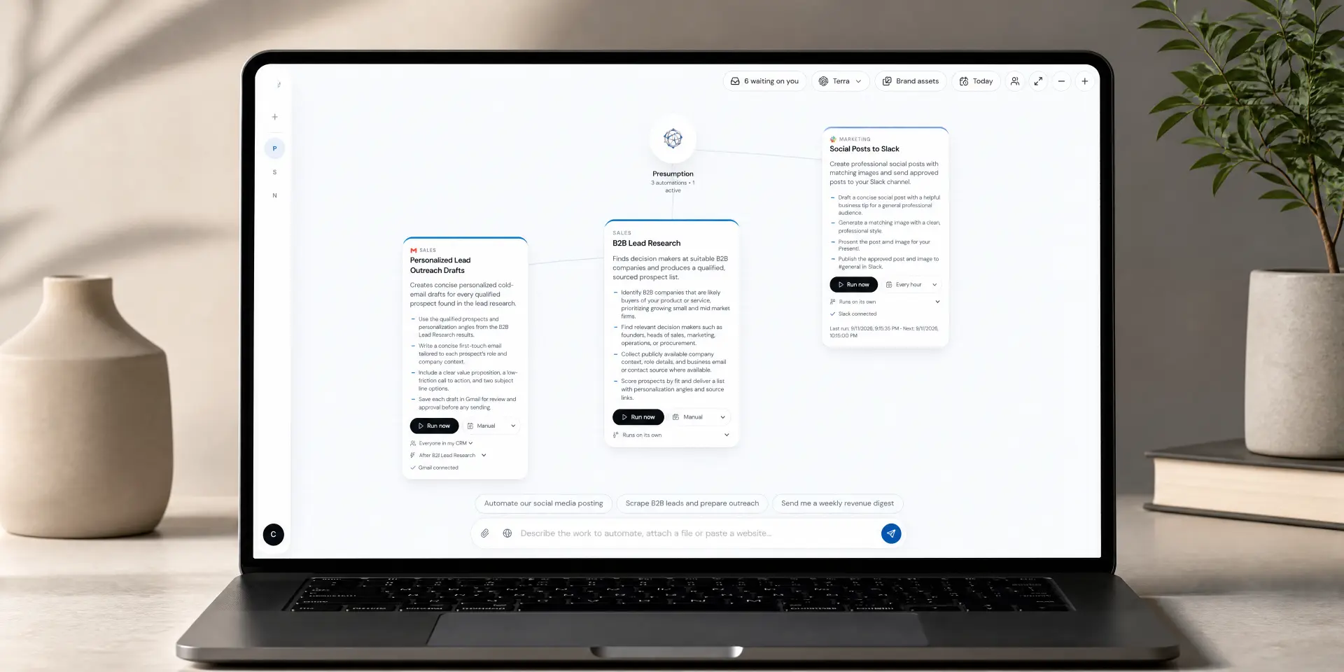 Presumption automation workspace shown on a laptop
